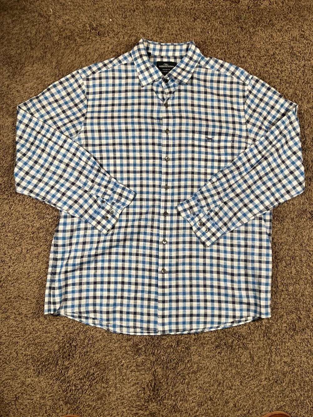 Rodd & Gunn XL Long Sleeve  Cotton Linen Shirt Blue Plaid Original Fit